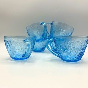 Vintage KTG Bali fruit garden Ice  blue glass 6 cups & Tea Cup Perfect Cond